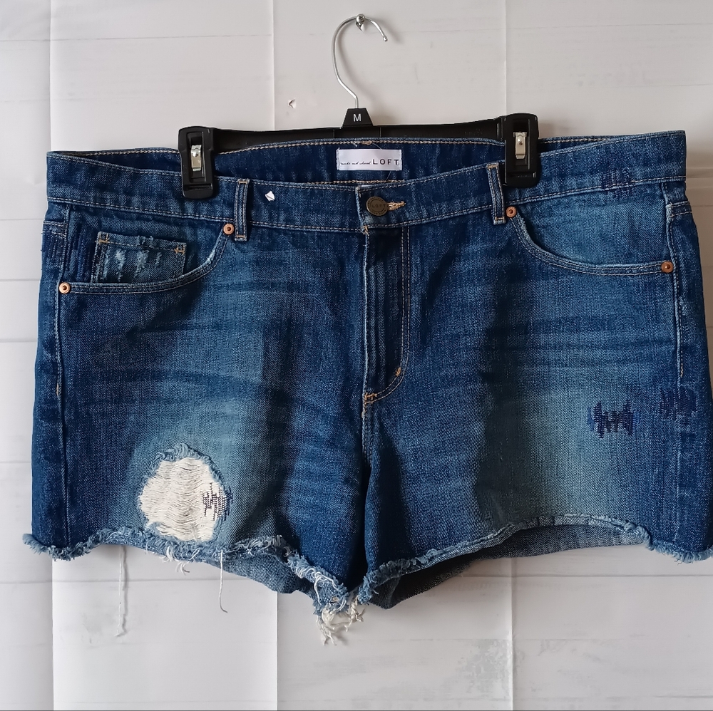 Ann Taylor Loft Denim Stretch High Rise Embroidered Relaxed Shorts 16/18